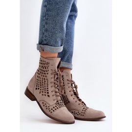 Bottines Zazoo 2627 en cuir ajouré, beige 2