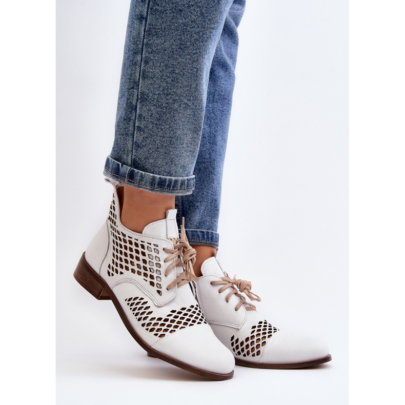 Zazoo 2704 Bottes Ajourées En Cuir, Blanc blanche 2