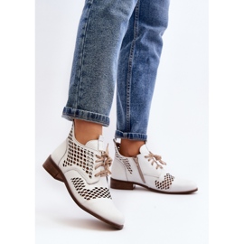 Zazoo 2704 Bottes Ajourées En Cuir, Blanc blanche 4
