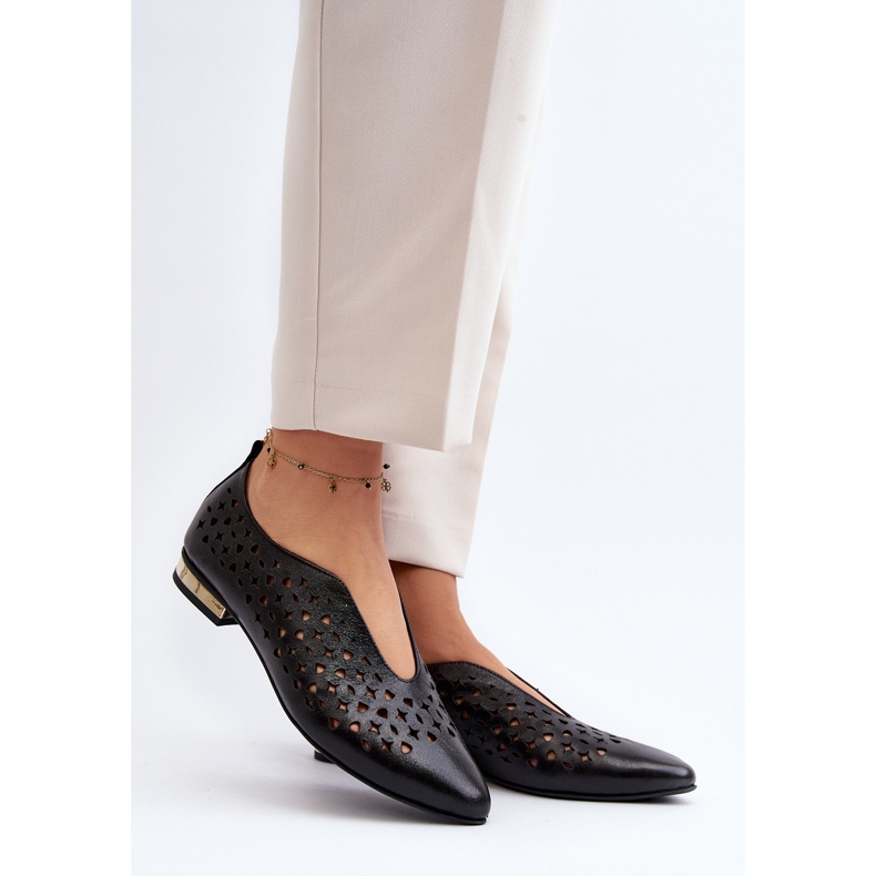 Zazoo 2883 Ballerines ajourées en cuir naturel, noir le noir 2