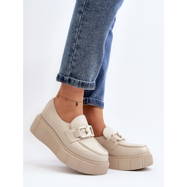 Zazoo 20101 Chaussures à plateforme en cuir à la mode, beige clair 2