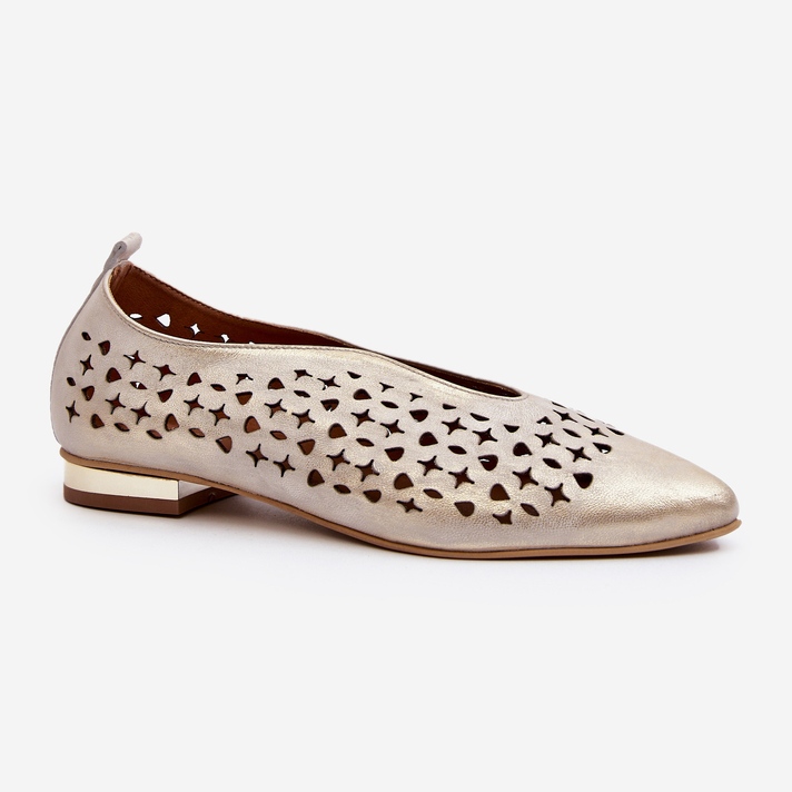 Zazoo 2883 Ballerines ajourées en cuir naturel, doré 2