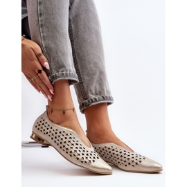 Zazoo 2883 Ballerines ajourées en cuir naturel, doré 1