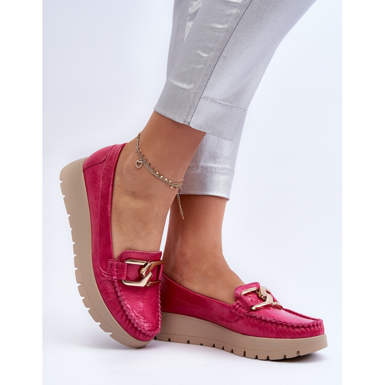 Zazoo 10141 Mocassins En Cuir Sur La Plateforme Avec Décoration Fuchsia rose 2