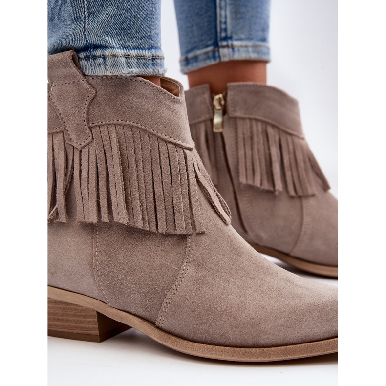 Zazoo Bottines Femme 3430 en Daim à Franges Cappucino beige 1