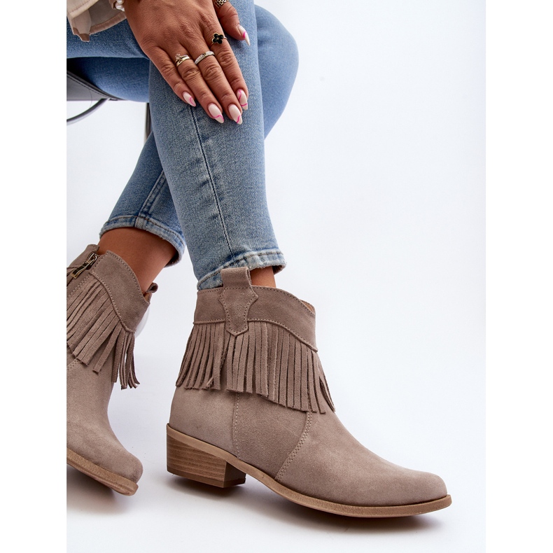 Zazoo Bottines Femme 3430 en Daim à Franges Cappucino beige 2