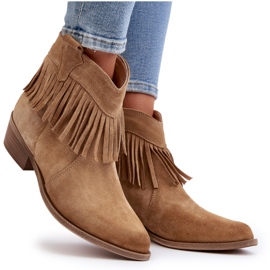 Zazoo 3430 Bottes Femme En Daim Avec Franges, Beige 11