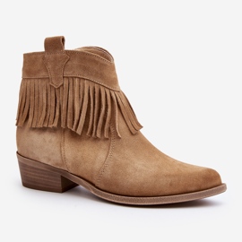 Zazoo 3430 Bottes Femme En Daim Avec Franges, Beige 3