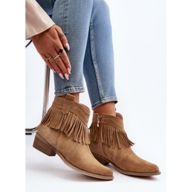Zazoo 3430 Bottes Femme En Daim Avec Franges, Beige 1