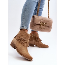 Zazoo 3430 Bottes Femme En Daim Avec Franges, Beige 2