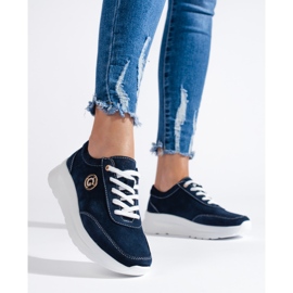 Chaussures de sport en cuir bleu marine 1