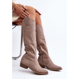 Zazoo 3427 Bottes de cowboy cappuccino en daim pour femme beige 1