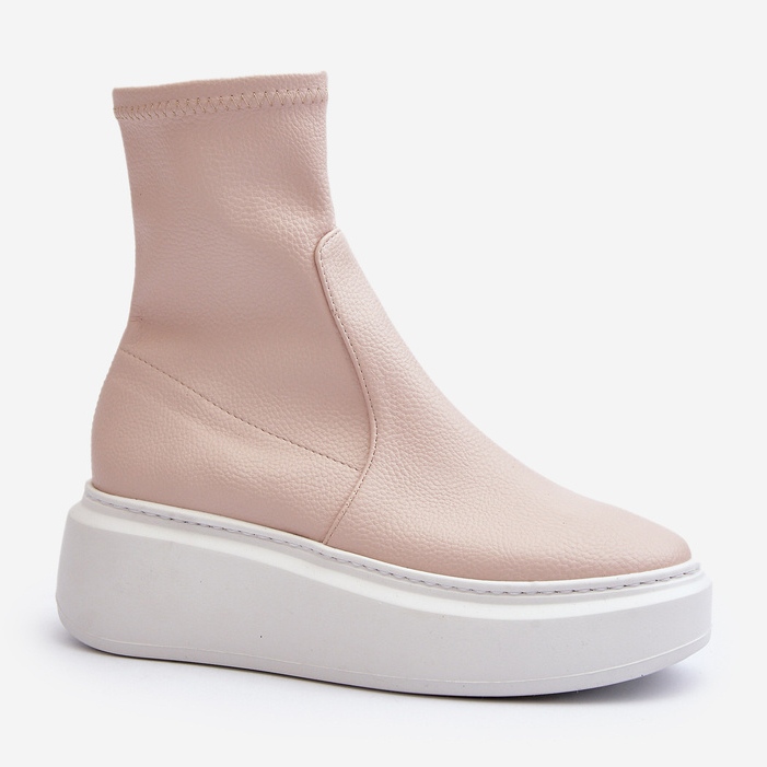 Zazoo 3395 Bottines en cuir pour femme sur une plateforme massive, beige 2 Zazoo 3395 Bottines en cuir pour femme sur une plateforme massive, beige 2