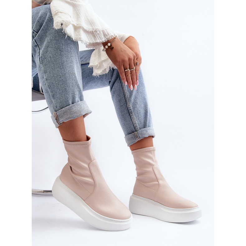 Zazoo 3395 Bottines en cuir pour femme sur une plateforme massive, beige 1 Zazoo 3395 Bottines en cuir pour femme sur une plateforme massive, beige 1