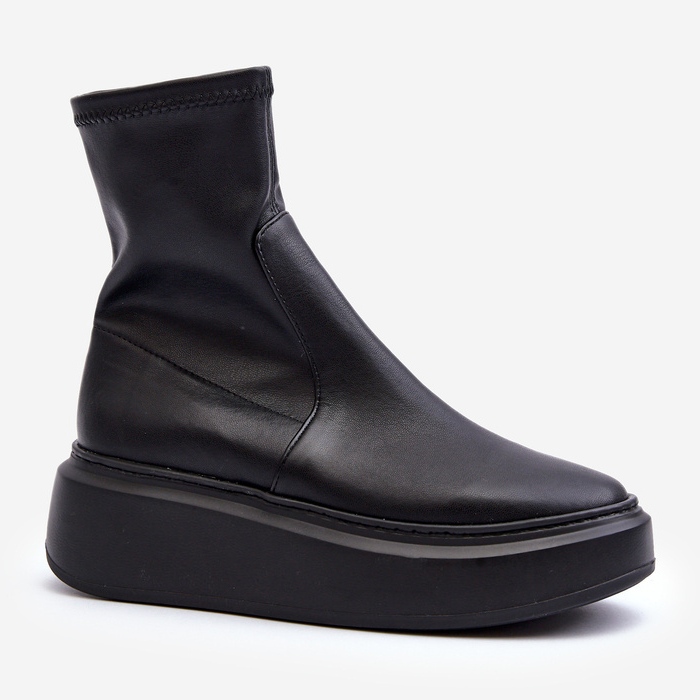 Zazoo 3395 Bottines en cuir pour femme sur une plateforme massive, noir le noir 2