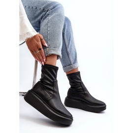 Zazoo 3395 Bottines en cuir pour femme sur une plateforme massive, noir 1