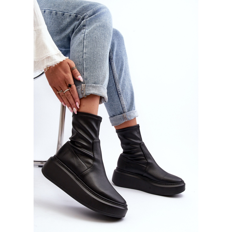 Zazoo 3395 Bottines en cuir pour femme sur une plateforme massive, noir 1