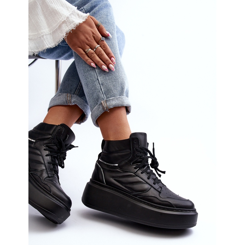 Zazoo 3392/X Chaussures de Sport en Cuir pour Femme sur Plateforme, Noir 1