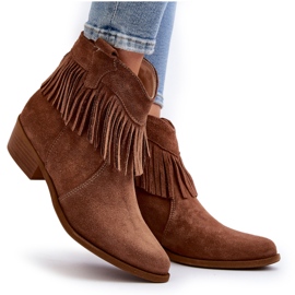 Bottines femme Zazoo 3430 en daim à franges camel brun 9
