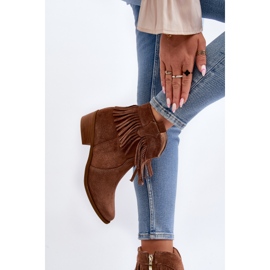 Bottines femme Zazoo 3430 en daim à franges camel brun 3