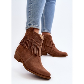 Bottines femme Zazoo 3430 en daim à franges camel brun 4