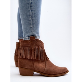 Bottines femme Zazoo 3430 en daim à franges camel brun 5