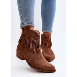 Bottines femme Zazoo 3430 en daim à franges camel brun 6