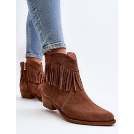 Bottines femme Zazoo 3430 en daim à franges camel brun 7