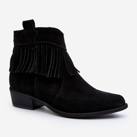 Zazoo 3430 Bottes en daim avec franges pour femme, noir 2