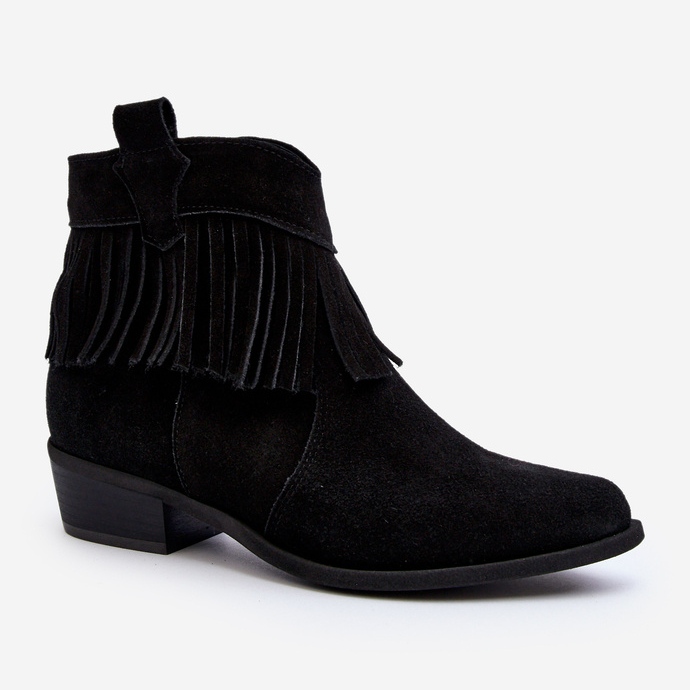 Zazoo 3430 Bottes en daim avec franges pour femme, noir 2