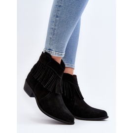 Zazoo 3430 Bottes en daim avec franges pour femme, noir le noir 3