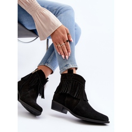 Zazoo 3430 Bottes en daim avec franges pour femme, noir le noir 9