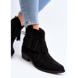 Zazoo 3430 Bottes en daim avec franges pour femme, noir 1