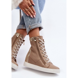 Zazoo 3081 Baskets compensées en cuir pour femme Beige 1 Zazoo 3081 Baskets compensées en cuir pour femme Beige 1