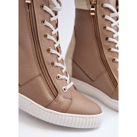 Zazoo 3081 Baskets compensées en cuir pour femme Beige 2 Zazoo 3081 Baskets compensées en cuir pour femme Beige 2