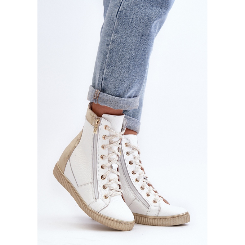 Zazoo 3081 Baskets compensées en cuir pour femme Blanc 1