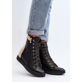 Zazoo 3081 Baskets compensées en cuir pour femme Noir 1