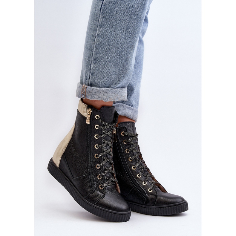 Zazoo 3081 Baskets compensées en cuir pour femme Noir le noir 1