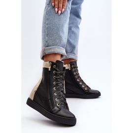 Zazoo 3081 Baskets compensées en cuir pour femme Noir le noir 4