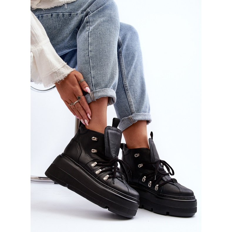 Zazoo 3416 Chaussures De Sport En Cuir Pour Femme Noir 1