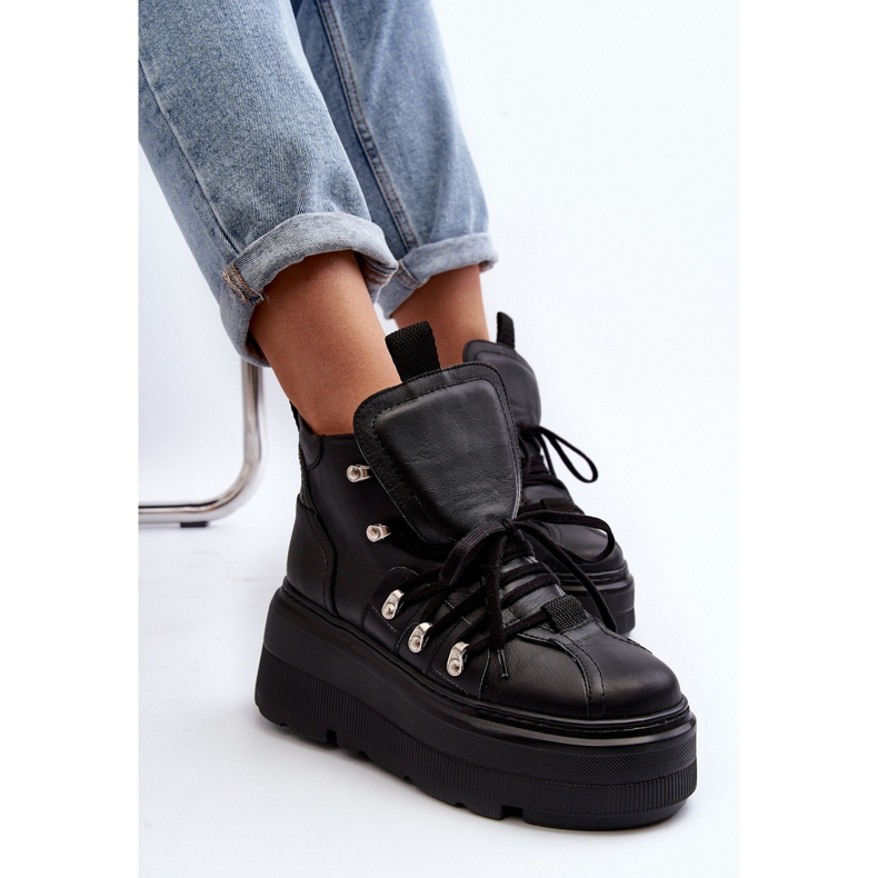 Zazoo 3416 Chaussures De Sport En Cuir Pour Femme Noir 2