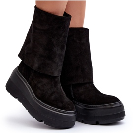 Zazoo 3410 Bottines en daim pour femme sur une plateforme massive, noir le noir 10