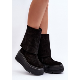 Zazoo 3410 Bottines en daim pour femme sur une plateforme massive, noir le noir 3