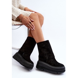 Zazoo 3410 Bottines en daim pour femme sur une plateforme massive, noir le noir 9