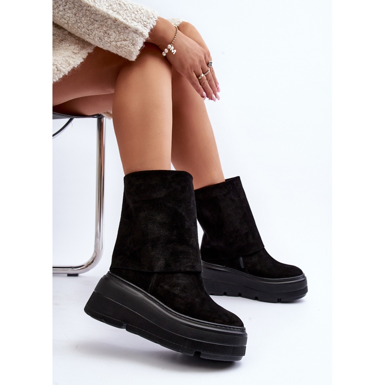 Zazoo 3410 Bottines en daim pour femme sur une plateforme massive, noir 1