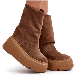 Bottines Zazoo 3410 en daim pour femmes sur une plateforme massive en chameau brun 9