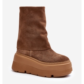 Bottines Zazoo 3410 en daim pour femmes sur une plateforme massive en chameau brun 1
