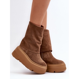 Bottines Zazoo 3410 en daim pour femmes sur une plateforme massive en chameau brun 2