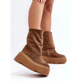 Bottines Zazoo 3410 en daim pour femmes sur une plateforme massive en chameau brun 3