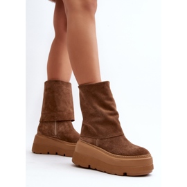Bottines Zazoo 3410 en daim pour femmes sur une plateforme massive en chameau brun 4